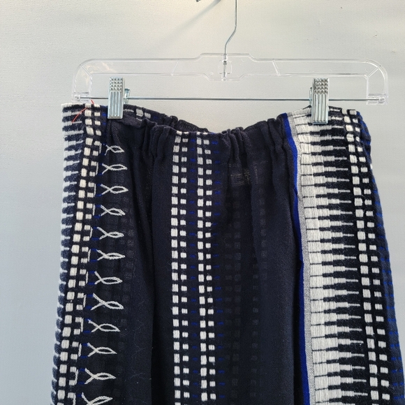 Lemlem Dark Navy Blue White Midi Skirt Size Medium Ethiopian Sustainable Artisan - Picture 11 of 13